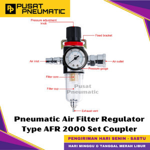 [EZM.9500070] AFR 2000 Pneumatic Air Pressure Relief Control Filter Regulator Set Coupler Pengatur Tekanan Dan Penyaring Angin Flow Meter Control Include Coupler Male Female Type AFR2000