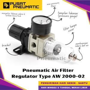 [EZM.9500087] AW 2000 02 Pneumatic Air Pressure Relief Control Filter Regulator Pengatur Tekanan Dan Penyaring Angin Flow Meter Control Input Drat 1/4" Inch Type AW2000-02