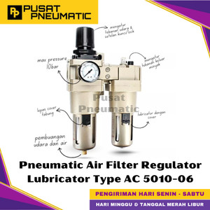 [EZM.9500093] AC 5010 06 Pneumatic Air Pressure Relief Control Combination FRL Series Filter Regulator Lubricator Pengatur Tekanan Penyaring Dan Lubricator Angin Flow Meter Control Input Drat 3/4" Inch Type AC5010-06