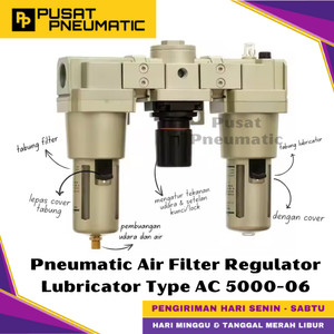 [EZM.9500094] AC 5000 06 Pneumatic Air Pressure Relief Control Combination FRL Series Filter Regulator Lubricator Pengatur Tekanan Penyaring Dan Lubricator Angin Flow Meter Control Input Drat 3/4" Inch Type AC5000-06