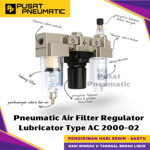 [EZM.9500095] AC 2000 02 Pneumatic Air Pressure Relief Control Combination FRL Series Filter Regulator Lubricator Pengatur Tekanan Penyaring Dan Lubricator Angin Flow Meter Control Input Drat 1/4" Inch Type AC2000-02