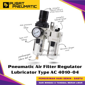 [EZM.9500097] AC 4010 04 Pneumatic Air Pressure Relief Control Combination FRL Series Filter Regulator Lubricator Pengatur Tekanan Penyaring Dan Lubricator Angin Flow Meter Control Input Drat 1/2" Inch Type AC4010-04