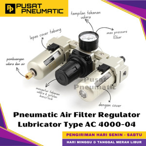 [EZM.9500098] AC 4000 04 Pneumatic Air Pressure Relief Control Combination FRL Series Filter Regulator Lubricator Pengatur Tekanan Penyaring Dan Lubricator Angin Flow Meter Control Input Drat 1/2" Inch Type AC4000-04