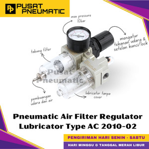 [EZM.9500099] AC 2010 02 Pneumatic Air Pressure Relief Control Combination FRL Series Filter Regulator Lubricator Pengatur Tekanan Penyaring Dan Lubricator Angin Flow Meter Control Input Drat 1/4" Inch Type AC2010-02
