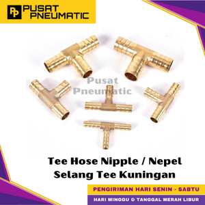 [EZM.9500107] 1/4" Tee Hose Fitting Connector 3 Way Hose Nepel Brass Nipple Selang Tee Kuningan 3 Cabang Hose 1/4 x 1/4 x 1/4 Inch