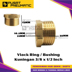 [EZM.9500113] 1/2" x 3/8" Male To Female Thread Fitting Connector Vlock Ring Nepel Brass Nipple Bushing Vlok Ring Kuningan Drat Luar 1/2 x Drat Dalam 3/8 Inch