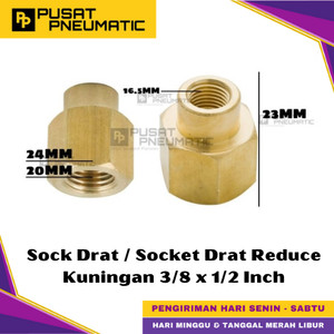 [EZM.9500116] 3/8" x 1/2" Female Thread Straight Fitting Connector Reducer Sock Drat Nepel Brass Socket Nipple Reduce Drat Dalam Kuningan Size 3/8 x 1/2 Inch