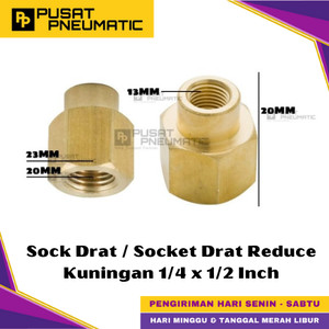 [EZM.9500121] 1/4" x 1/2" Female Thread Straight Fitting Connector Reducer Sock Drat Nepel Brass Socket Nipple Reduce Drat Dalam Kuningan Size 1/4 x 1/2 Inch