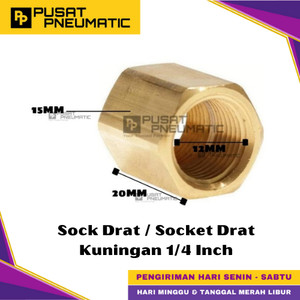 [EZM.9500123] 1/4" Female Thread Straight Fitting Connector Sock Drat Nepel Brass Socket Nipple Drat Dalam Kuningan Size 1/4 x 1/4 Inch