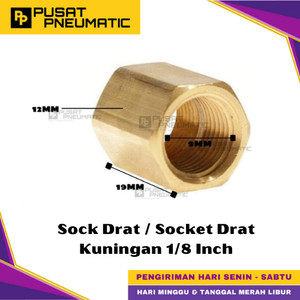 [EZM.9500127] 1/8" Female Thread Straight Fitting Connector Sock Drat Nepel Brass Socket Nipple Drat Dalam Kuningan Size 1/8 x 1/8 Inch