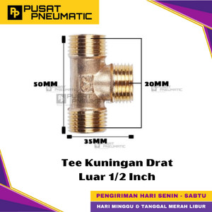 [EZM.9500130] 1/2" Male Thread Tee Fitting Connector 3 Way Brass Nipple Tee Drat Luar Kuningan Size 1/2 x 1/2 x 1/2 Inch