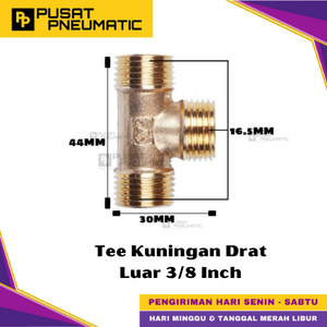 [EZM.9500132] 3/8" Male Thread Tee Fitting Connector 3 Way Brass Nipple Tee Drat Luar Kuningan Size 3/8 x 3/8 x 3/8 Inch