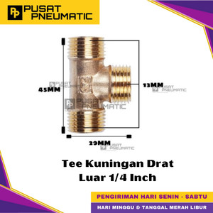 [EZM.9500137] 1/4" Male Thread Tee Fitting Connector 3 Way Brass Nipple Tee Drat Luar Kuningan Size 1/4 x 1/4 x 1/4 Inch