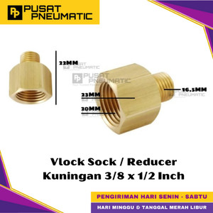 [EZM.9500138] 3/8" x 1/2" Male To Female Thread Fitting Connector Vlock Sock Nepel Brass Nipple Reducer Vlok Sok Kuningan Drat Luar 3/8 x Drat Dalam 1/2 Inch