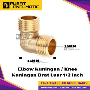 [EZM.9500142] 1/2" Male Thread Elbow Fitting Connector Knee Brass Nipple Elbow Drat Luar Kuningan Size 1/2 x 1/2 Inch