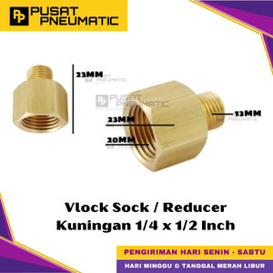 [EZM.9500143] 1/4" x 1/2" Male To Female Thread Fitting Connector Vlock Sock Nepel Brass Nipple Reducer Vlok Sok Kuningan Drat Luar 1/4 x Drat Dalam 1/2 Inch