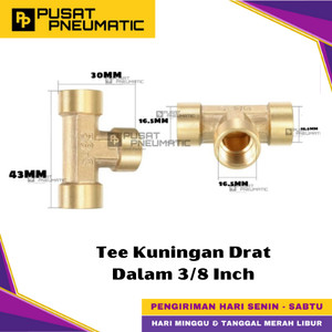 [EZM.9500145] 3/8" Female Thread Tee Fitting Connector 3 Way Brass Nipple Tee Drat Dalam Kuningan Size 3/8 x 3/8 x 3/8 Inch