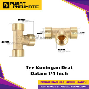 [EZM.9500147] 1/4" Female Thread Tee Fitting Connector 3 Way Brass Nipple Tee Drat Dalam Kuningan Size 1/4 x 1/4 x 1/4 Inch