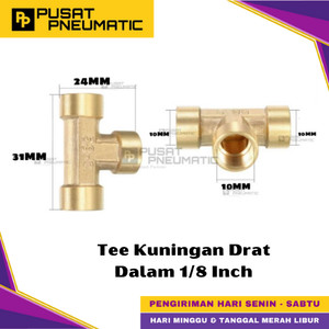 [EZM.9500148] 1/8" Female Thread Tee Fitting Connector 3 Way Brass Nipple Tee Drat Dalam Kuningan Size 1/8 x 1/8 x 1/8 Inch