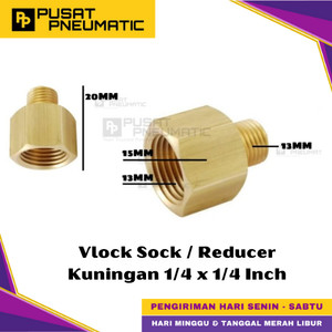 [EZM.9500149] 1/4" x 1/4" Male To Female Thread Fitting Connector Vlock Sock Nepel Brass Nipple Reducer Vlok Sok Kuningan Drat Luar 1/4 x Drat Dalam 1/4 Inch