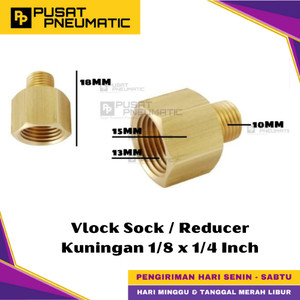 [EZM.9500152] 1/8" x 1/4" Male To Female Thread Fitting Connector Vlock Sock Nepel Brass Nipple Reducer Vlok Sok Kuningan Drat Luar 1/8 x Drat Dalam 1/4 Inch