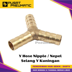 [EZM.9500153] 3/8" Y Hose Fitting Connector 3 Way Hose Nepel Brass Nipple Selang Y Kuningan 3 Cabang Hose 3/8 x 3/8 x 3/8 Inch