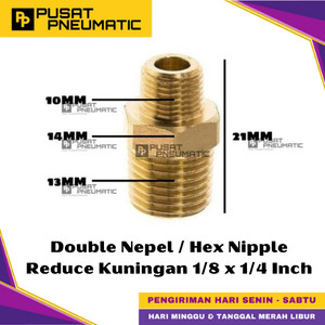 [EZM.9500156] 1/8" x 1/4" Male Thread Straight Fitting Connector Reducer Double Nepel Brass Hex Nipple Reduce Drat Luar Kuningan Size 1/8 x 1/4 Inch