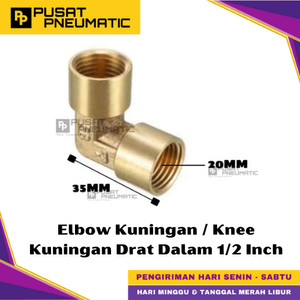 [EZM.9500157] 1/2" Female Thread Elbow Fitting Connector Knee Brass Nipple Elbow Drat Dalam Kuningan Size 1/2 x 1/2 Inch