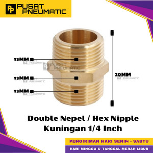 [EZM.9500164] 1/4" Male Thread Straight Fitting Connector Double Nepel Brass Hex Nipple Drat Luar Kuningan Size 1/4 x 1/4 Inch