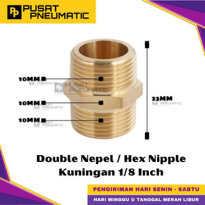 [EZM.9500165] 1/8" Male Thread Straight Fitting Connector Double Nepel Brass Hex Nipple Drat Luar Kuningan Size 1/8 x 1/8 Inch
