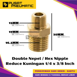 [EZM.9500167] 1/4" x 3/8" Male Thread Straight Fitting Connector Reducer Double Nepel Brass Hex Nipple Reduce Drat Luar Kuningan Size 1/4 x 3/8 Inch
