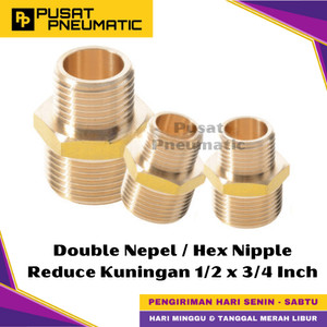[EZM.9500168] 1/2" x 3/4" Male Thread Straight Fitting Connector Reducer Double Nepel Brass Hex Nipple Reduce Drat Luar Kuningan Size 1/2 x 3/4 Inch
