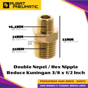 [EZM.9500169] 3/8" x 1/2" Male Thread Straight Fitting Connector Reducer Double Nepel Brass Hex Nipple Reduce Drat Luar Kuningan Size 3/8 x 1/2 Inch