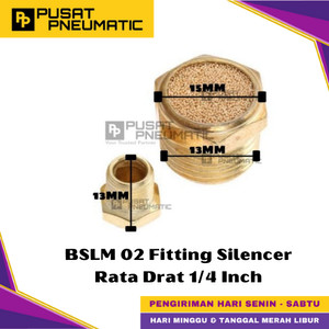 [EZM.9500210] BSLM 02 Male Thread Fitting Silencer Bronze Quick Exhaust Muffler Fitting Pneumatic Peredam Rata Kuningan Type BSLM Size 1/4" Inch