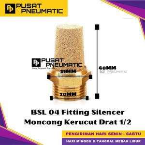 [EZM.9500229] BSL 04 Male Thread Fitting Silencer Bronze Quick Exhaust Muffler Fitting Pneumatic Peredam Moncong / Kerucut Kuningan Type BSL Size 1/2" Inch