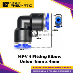 [EZM.9500235] MPV 4 One Touch Union Elbow Fitting Slip Lock Socket Push In Connector Nipple Nepel Fitting Elbow Pneumatic Type PV Selang 4mm x 4mm