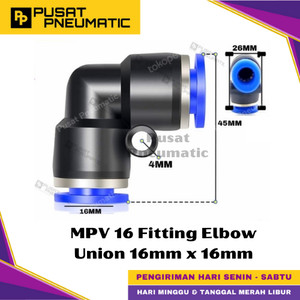 [EZM.9500236] MPV 16 One Touch Union Elbow Fitting Slip Lock Socket Push In Connector Nipple Nepel Fitting Elbow Pneumatic Type PV Selang 16mm x 16mm