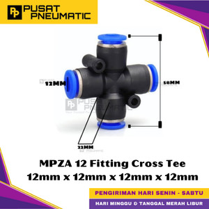 [EZM.9500239] MPZA 12 One Touch Union Cross Tee 4 Way Fitting Slip Lock Socket Push In Connector Nipple Nepel Fitting Cabang 4 Pneumatic Type PZA Selang 12mm