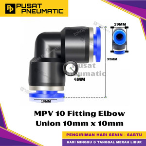 [EZM.9500244] MPV 10 One Touch Union Elbow Fitting Slip Lock Socket Push In Connector Nipple Nepel Fitting Elbow Pneumatic Type PV Selang 10mm x 10mm