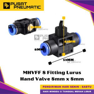 [EZM.9500245] MHVFF 8 One Touch Union Hand Valve Fitting Slip Lock Socket Push In Connector Nipple Nepel Fitting Lurus Hand Valve Pneumatic Type HVFF Selang 8mm x 8mm