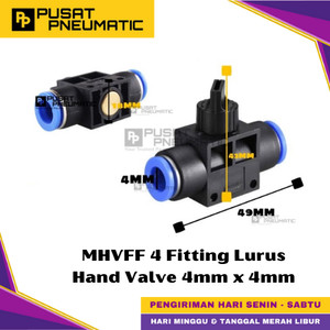 [EZM.9500252] MHVFF 4 One Touch Union Hand Valve Fitting Slip Lock Socket Push In Connector Nipple Nepel Fitting Lurus Hand Valve Pneumatic Type HVFF Selang 4mm x 4mm