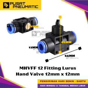 [EZM.9500255] MHVFF 12 One Touch Union Hand Valve Fitting Slip Lock Socket Push In Connector Nipple Nepel Fitting Lurus Hand Valve Pneumatic Type HVFF Selang 12mm x 12mm