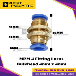 [EZM.9500258] MPM 4 One Touch Union Bulkhead Fitting Slip Lock Socket Push In Connector Nipple Nepel Fitting Straight With Ring Mur Pneumatic Type PM Selang 4mm x 4mm