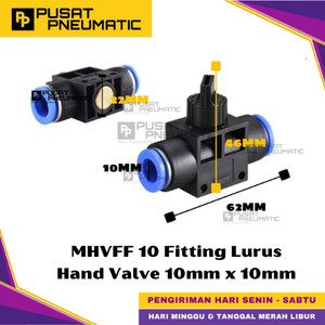 [EZM.9500262] MHVFF 10 One Touch Union Hand Valve Fitting Slip Lock Socket Push In Connector Nipple Nepel Fitting Lurus Hand Valve Pneumatic Type HVFF Selang 10mm x 10mm
