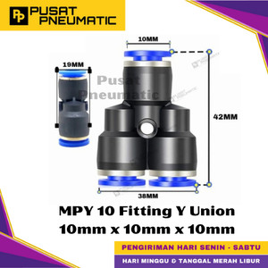 [EZM.9500263] MPY 10 One Touch Union Y Fitting Slip Lock Socket Push In Connector Nipple Nepel Fitting Y Pneumatic Type PY Selang 10mm x 10mm x 10mm