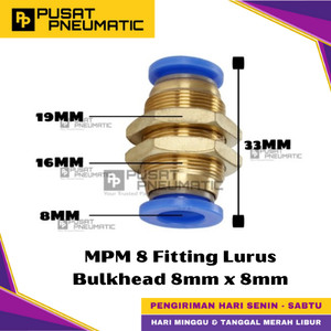 [EZM.9500264] MPM 8 One Touch Union Bulkhead Fitting Slip Lock Socket Push In Connector Nipple Nepel Fitting Straight With Ring Mur Pneumatic Type PM Selang 8mm x 8mm
