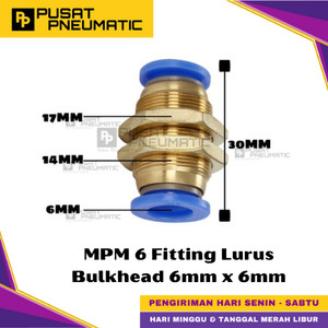 [EZM.9500267] MPM 6 One Touch Union Bulkhead Fitting Slip Lock Socket Push In Connector Nipple Nepel Fitting Straight With Ring Mur Pneumatic Type PM Selang 6mm x 6mm