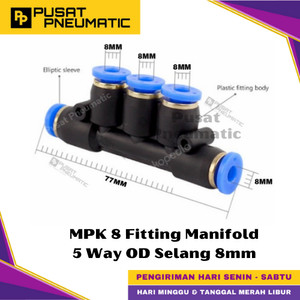 [EZM.9500270] MPK 8 One Touch Union Manifold 5 Way Fitting Slip Lock Socket Push In Connector Nipple Nepel Fitting Manifold Cabng 5 Pneumatic Type PK Selang 8mm