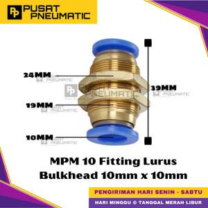 [EZM.9500271] MPM 10 One Touch Union Bulkhead Fitting Slip Lock Socket Push In Connector Nipple Nepel Fitting Straight With Ring Mur Pneumatic Type PM Selang 10mm x 10mm