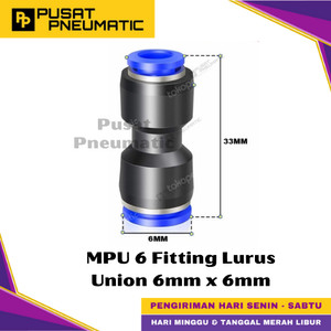 [EZM.9500273] MPU 6 One Touch Union Straight Fitting Slip Lock Socket Push In Connector Nipple Nepel Fitting Lurus Pneumatic Type PUC Selang 6mm x 6mm
